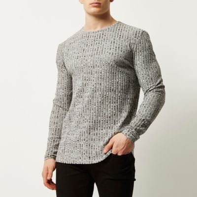 Grey chunky ribbed slim fit top